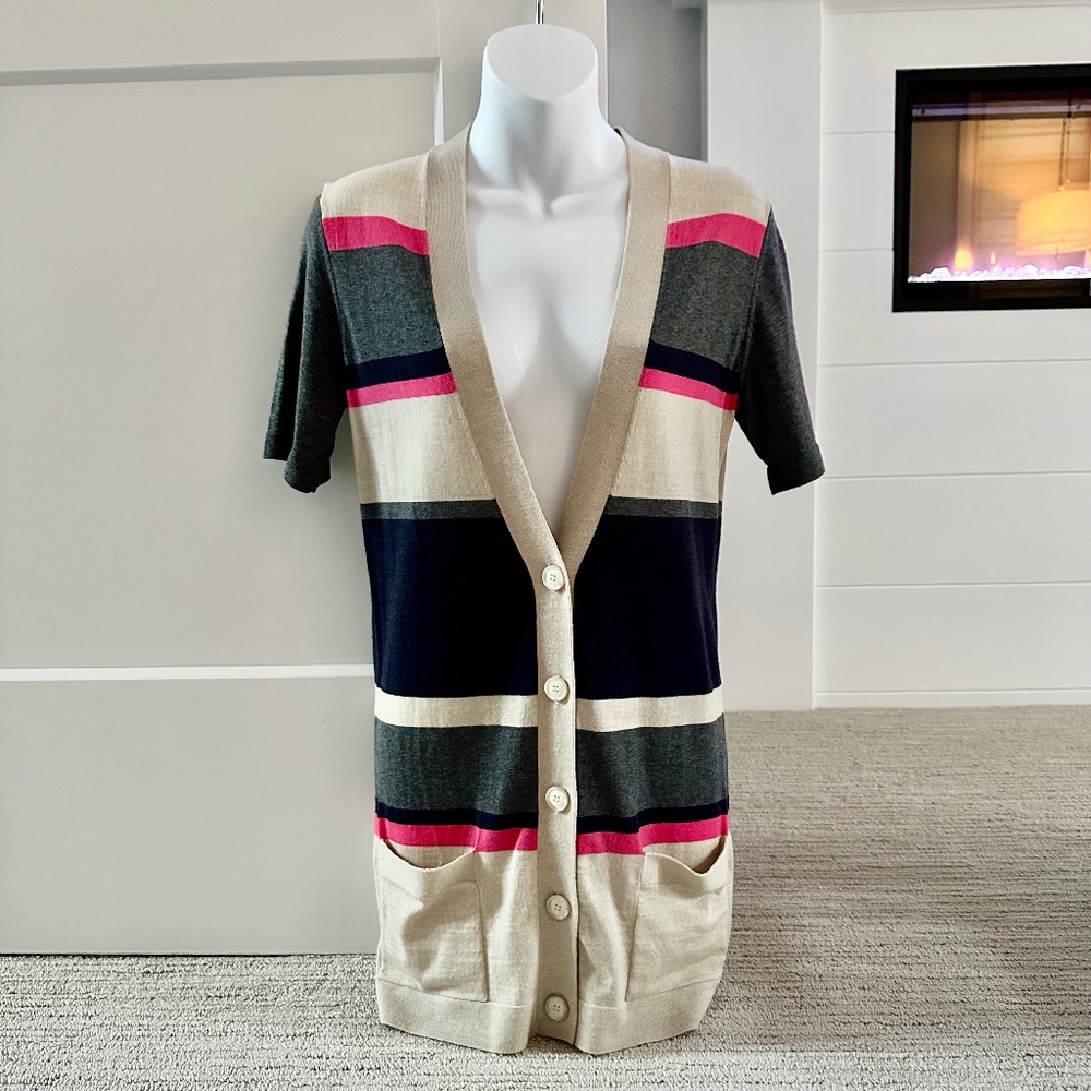 Theory Unique Striped Button Front Cardigan Sweat… - image 1